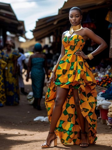 Robe soirée africaine en tissu pagne wax Cameroun