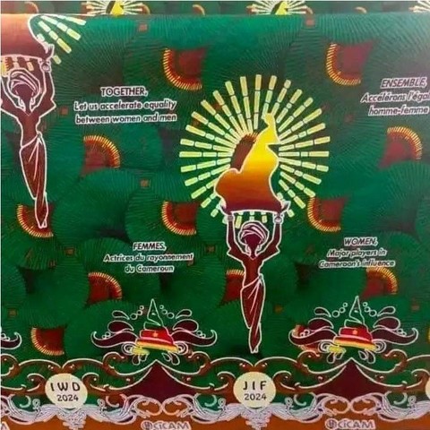 Tissu pagne wax, vert, pagne du 8 mars 2024 officiel (la journée internationale de la femme au Cameroun) Cicam,