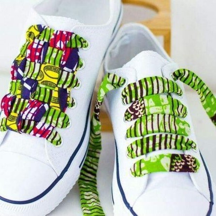 Paire de lacets en tissu pagne wax du Cameroun,