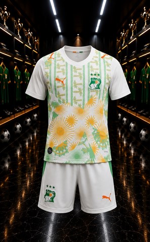 Ensemble Football Cote d'ivoire, Enfant, Maillot + Short, Ablanc,