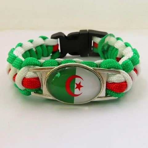 Bracelet plaque acier, Drapeau national, supporters ,Drapeau, fans supporters, Algérie,