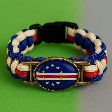 Bracelet Corde Plaque Acier drapeau Cap vert,