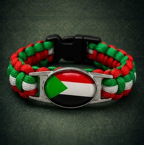 Bracelet Corde Plaque Acier drapeau Soudan,