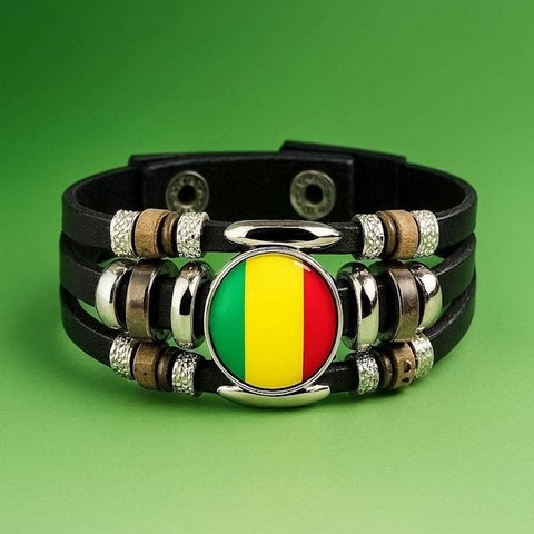 Bracelet cuir drapeau Mali