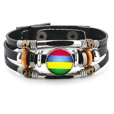 Bracelet cuir drapeau Mauritus