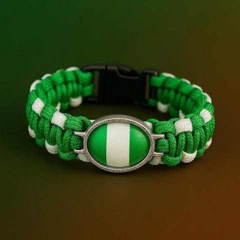 Bracelet Corde Plaque Acier drapeau Nigéria