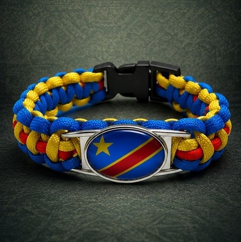 Bracelet plaque acier, Drapeau Congo RDC, Les Leopards, Supporter RDC, Football Africain, Fans, Football, République Démocratique du Congo,