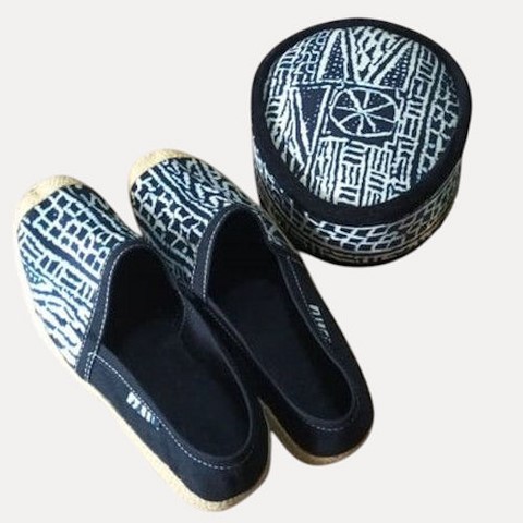Espadrille et Bob en tissu pagne Ndop Cameroun, Wax Africain, Toghu, Djankawax,