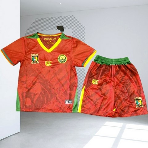 Ensemble Football Cameroun, Enfant Maillot + Short rouge, Can, Caf, Afrique, Soccer Africa,
