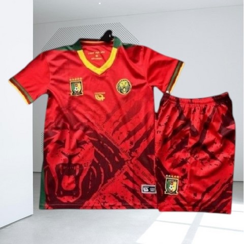 Ensemble Football Cameroun, Enfant Maillot + Short rouge, Can, Caf, Afrique, Soccer Africa,