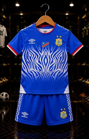 Ensemble Football Congo RDC, Enfant Maillot + Short, 2026.  jaune, AiglesDeCarthage, Supporter congolais, Can, Caf, Afrique,
