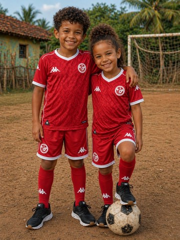 Ensemble Football Tunisie Enfant Maillot + Short, 2026.  jaune, AiglesDeCarthage, SupporterTunisien, Can, Caf, Afrique,
