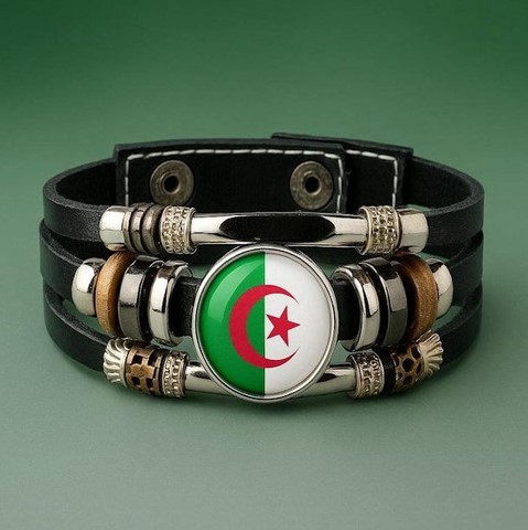 Bracelet cuir drapeau Algérie​, Supporters, Fans, Football, algérien,