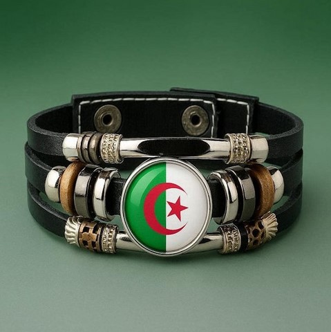 Bracelet cuir drapeau Algérie