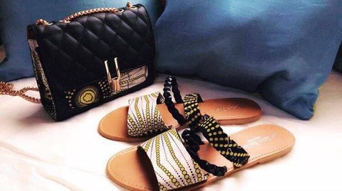 Ensemcle sac et Tongs, mules en tissu pagne wax africain