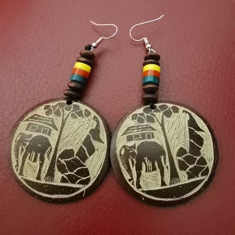 Boucles d'oreilles artisanale Cameroun en perles et noix de coco,