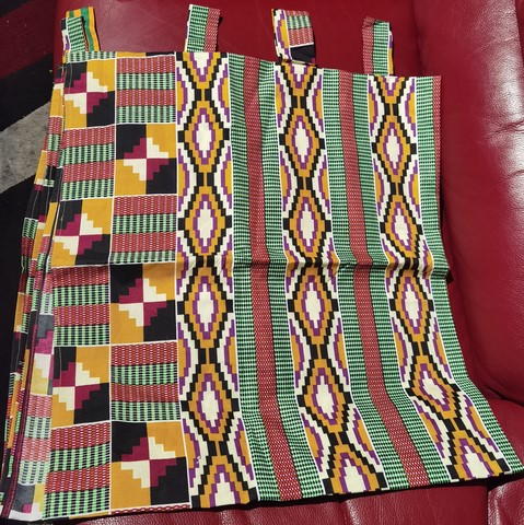 Pair of curtains in African wax loincloth fabric,