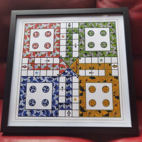 Ludo Jeu Fait Main imprimé Fleur de mariage, noir, Djankawax, Cameroun,