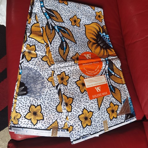 Tissu pagne wax africain, jaune, 6 yard, en coton,