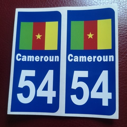 2 Stickers Adhésif Plaque Immatriculation 54 drapeau Cameroun,