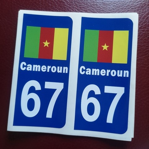 2 Stickers Adhésif Plaque Immatriculation 57 (Haute Savoie) drapeau Cameroun,