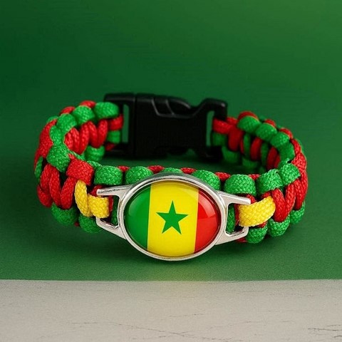 Bracelet Corde Plaque Acier drapeau Sénégal