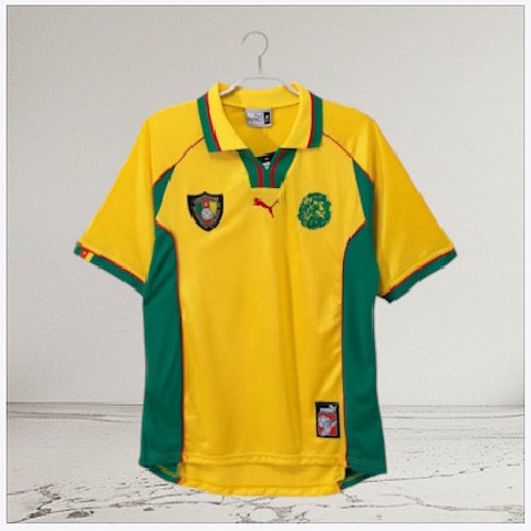 Maillot de Football Cameroun Rétro 1998, jaune, Jersey,Maillot Cameroun, personalisable, blanc, vert, rouge, Football, Lions indomptables, Puma,