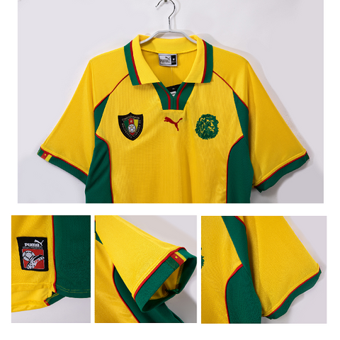Maillot de Football Cameroun Rétro 1998, jaune, Jersey,Maillot Cameroun, personalisable, blanc, vert, rouge, Football, Lions indomptables, Puma,