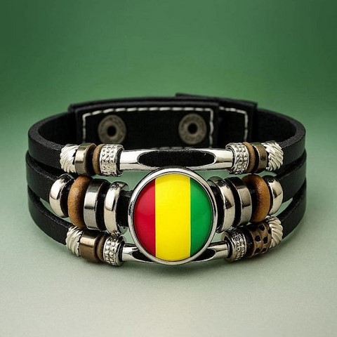 Bracelet cuir drapeau Guinée