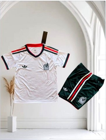 Maillot + Short Kids Footballl Mexique 2026, enfant, blanc, Jerseys, Fans, Supporters El Tri, DiasporaMexicaine, Mexico,  
