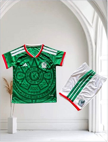 Maillot + Short Kids Footballl Mexique 2026, vert/blanc, Jerseys, Fans, Supporters El Tri, DiasporaMexicaine, Mexico, 