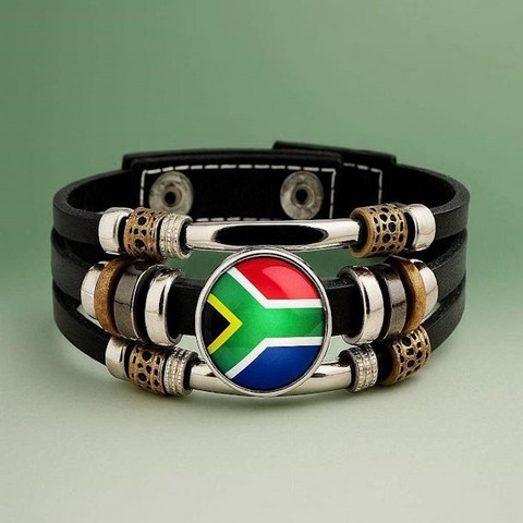 Bracelet cuir drapeau Afrique du Sud