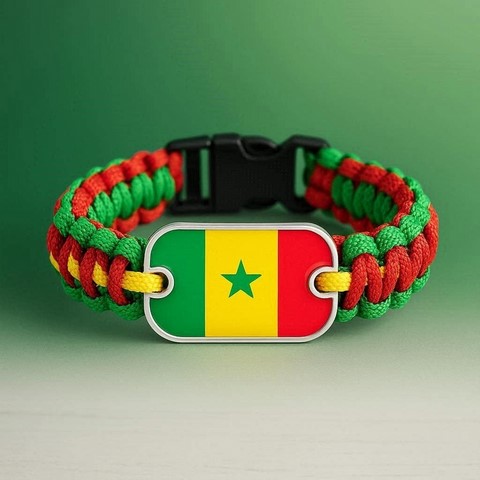 Bracelet plaque acier drapeau Sénégal