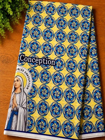 Tissu réligieux, pagne wax africain, Marie, Immaculée Conception