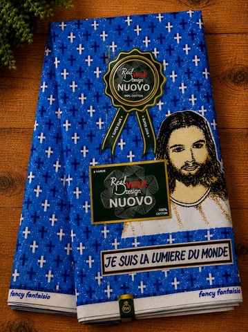 Tissu réligieux, pagne wax africain, Jésus, Je suis la lumière ,