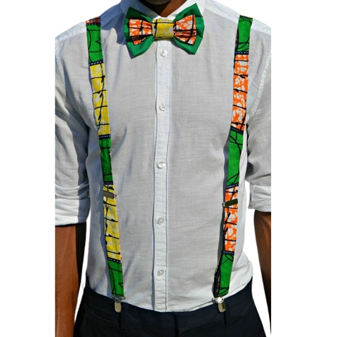 Noeud papillpon + Brettelles en tissu pagne wax,