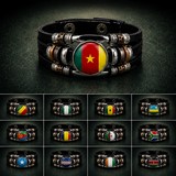 Bracelet cuir drapeau pays d'Afrique, Supporters, Fans, Football, 