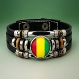 Bracelet acier et cuir, drapeau Guinée GN, Syli National, Supporter Guineen,Football Africain. africa. can, Afrique, football, djankawax, Africa Football, Diaspora Africaine, drapeau,
