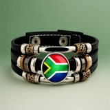 Bracelet cuir drapeau Afrique du Sud,  flag steel plate bracelet,Drapeau national, Cameroun, Supporters, Fans, Football, 